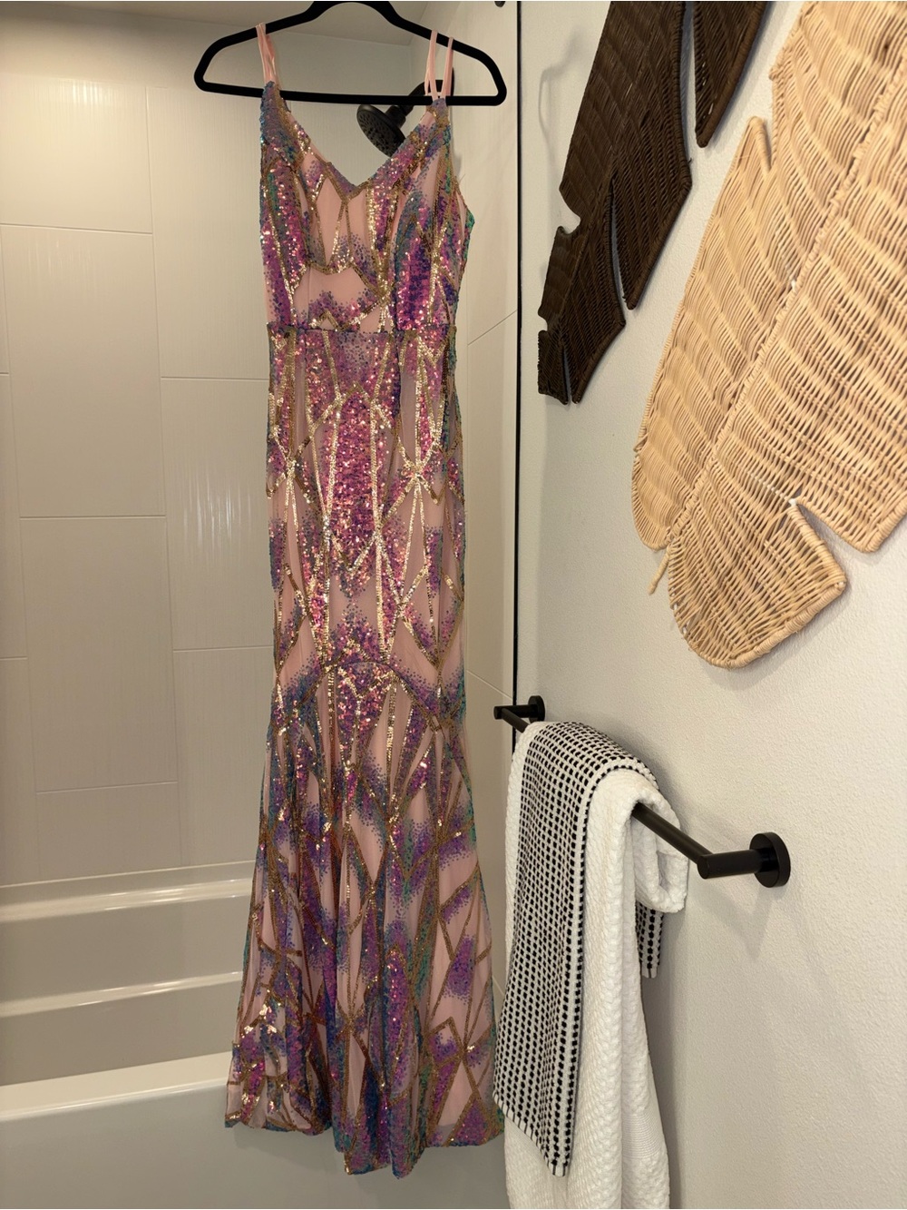 Pink Sequin Evening Gown - Elegant Beaded Dress